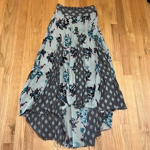 Free People | Boho long high-low flowy mixed pattern skirt Elastic Waist XS/S